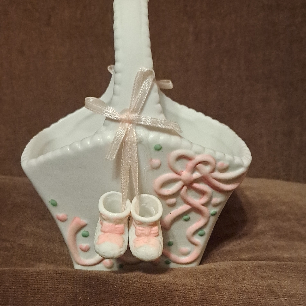 Decorative White and Pink Baby Basket